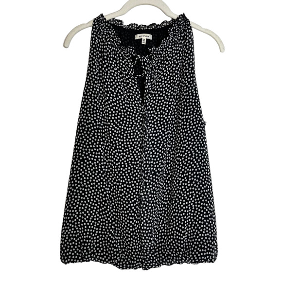 Max Studio Womens Sleeveless Blouse Medium Black Polka Dot Chiffon Ties at Neck - Picture 1 of 7